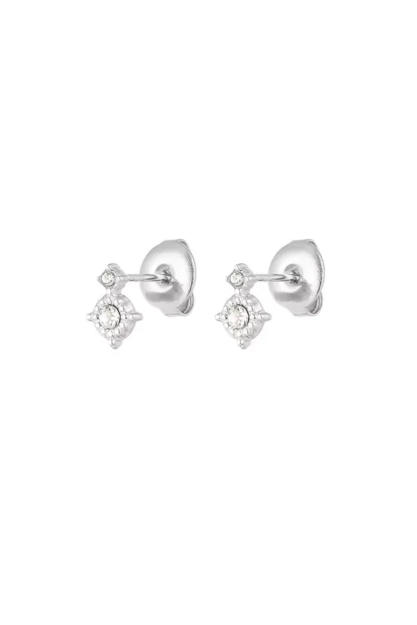 Chique oorbel met dubbele strass steentjes - zilver