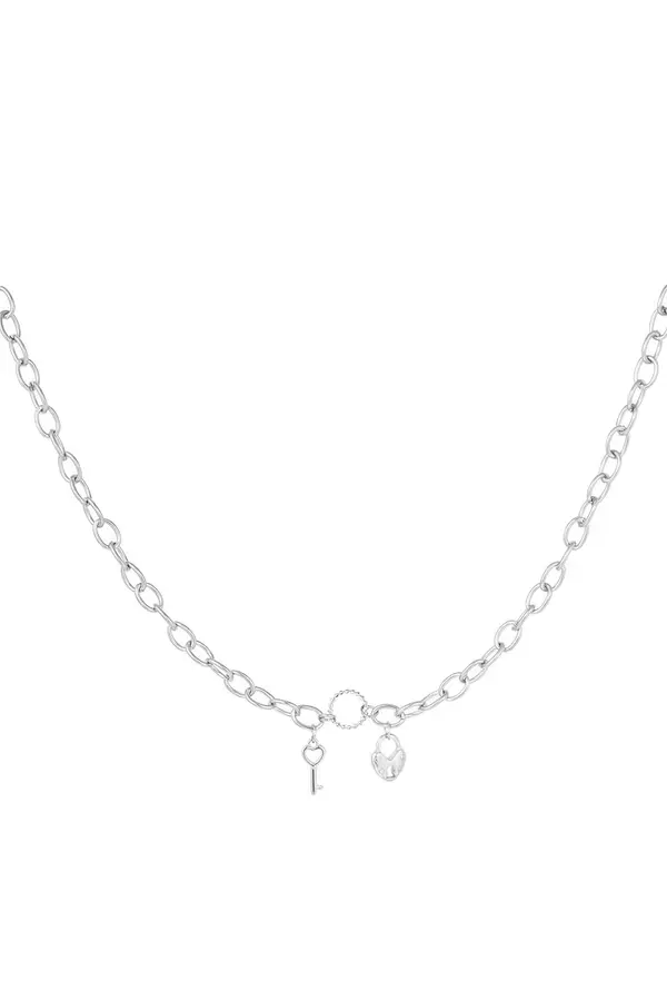 Ketting sleutel en slotje zilver stainless steel