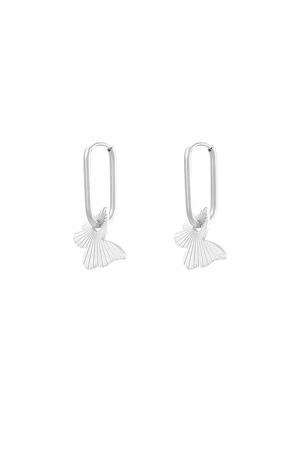 Oorbellen langwerpig met vlinder - zilver