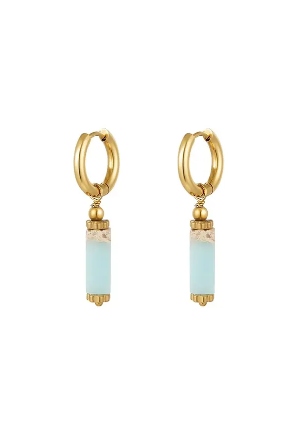 Oorbellen rechthoekige steen - natuurstenen collectie blauw & gold