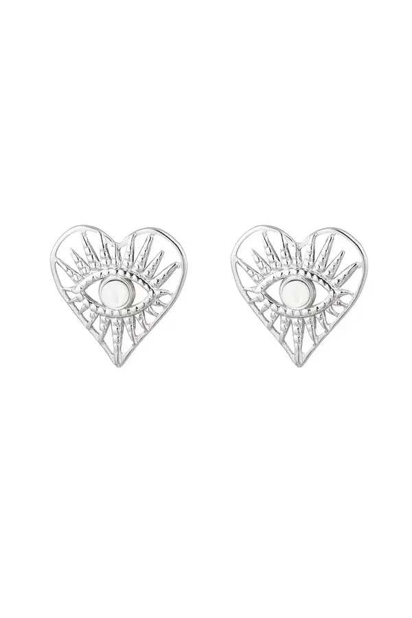Oorstekers hart met oog zilver / goud