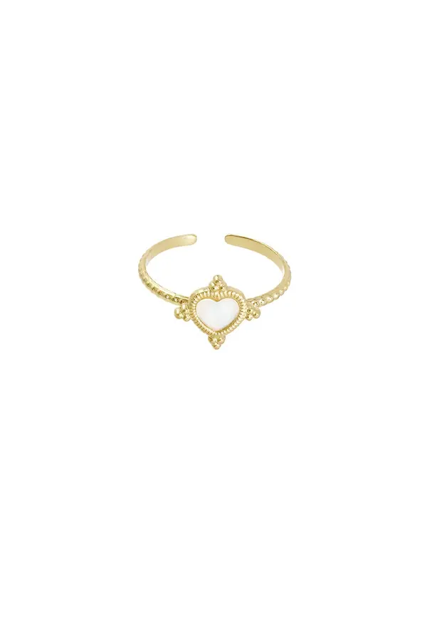 Ring met hartje en steen - wit/ goud