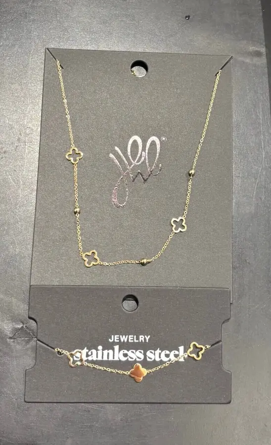 Set armband klavertjes Goud kleur Stainless Steel en ketting open klavers goud kleur stainless steel